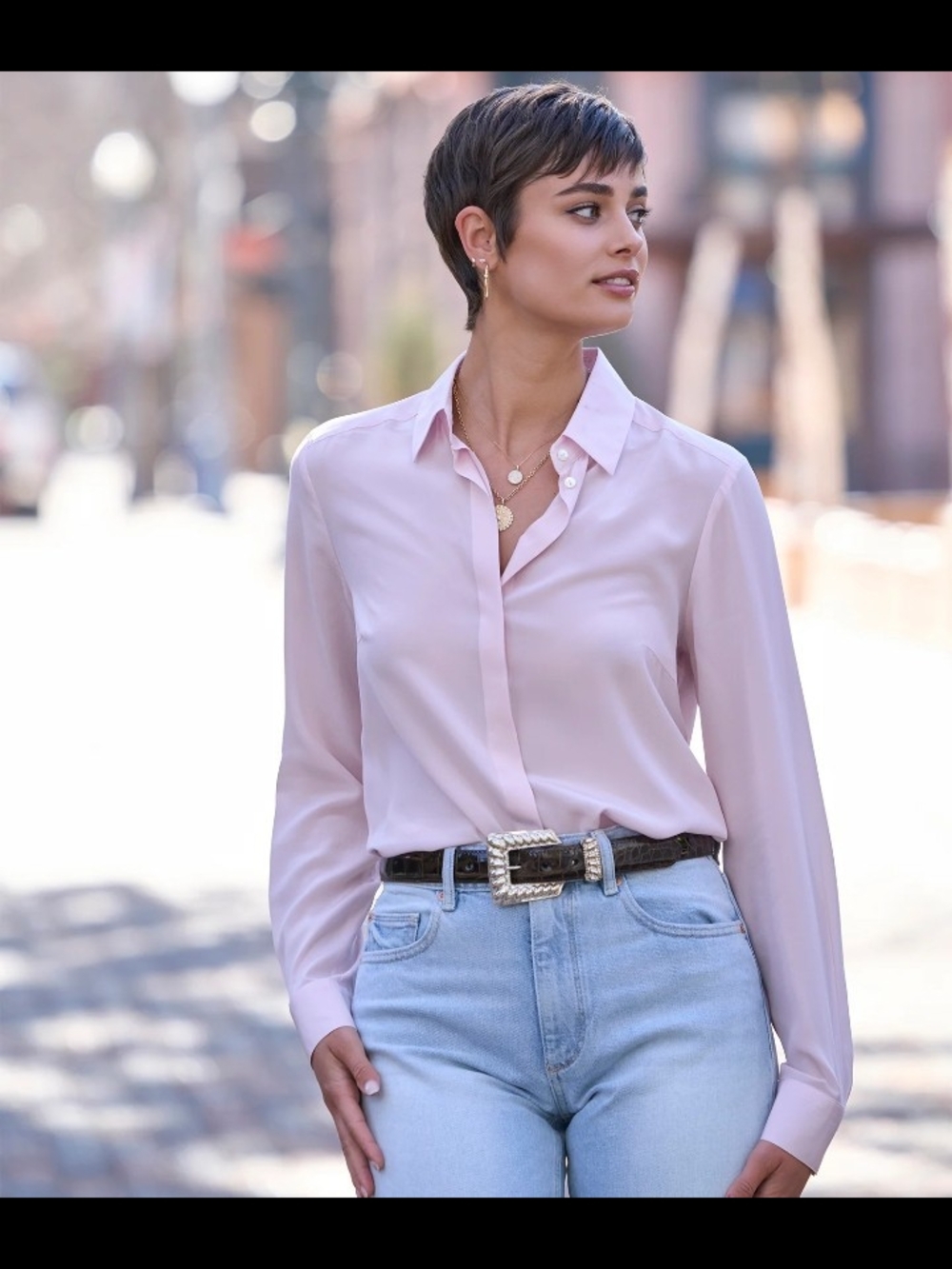 Light Pink Button-Front Blouse